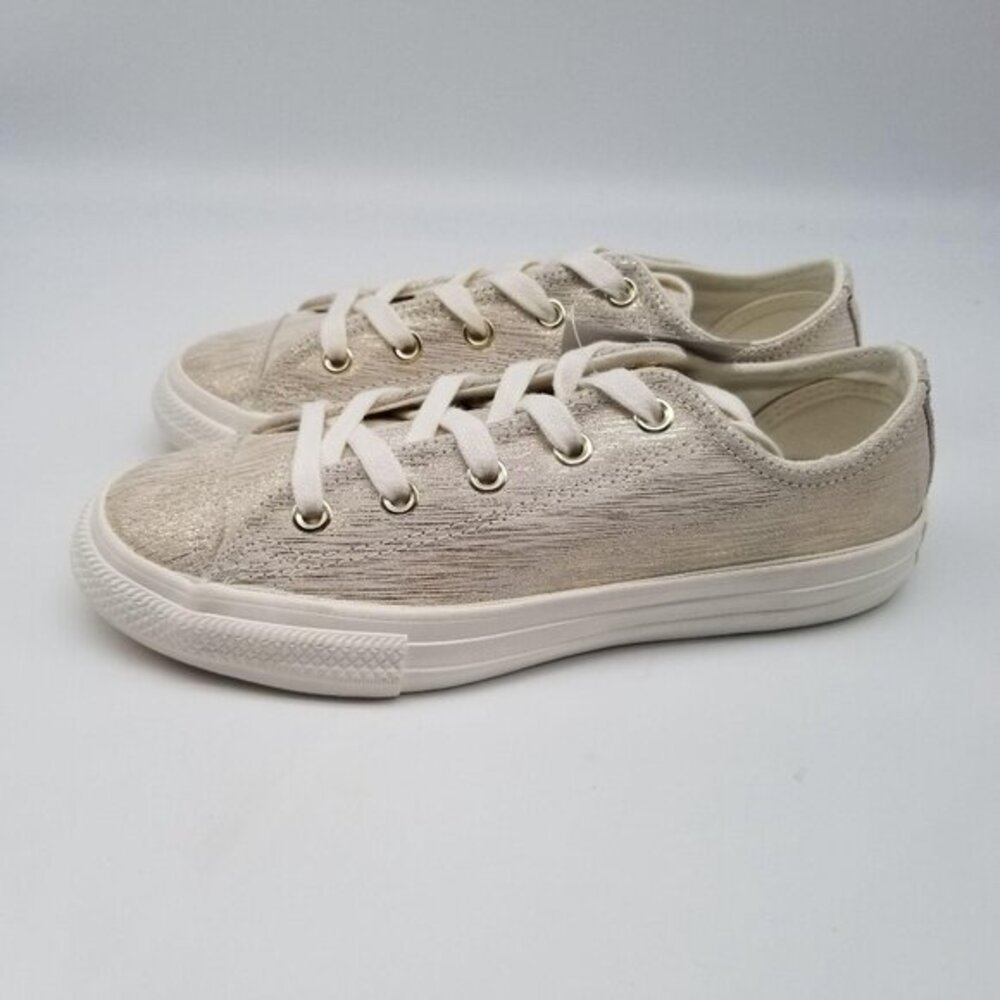 Converse Chuck Taylor All Star Egret Gold Metallic Junior Sneaker Shoe Size 2 - Picture 4 of 9